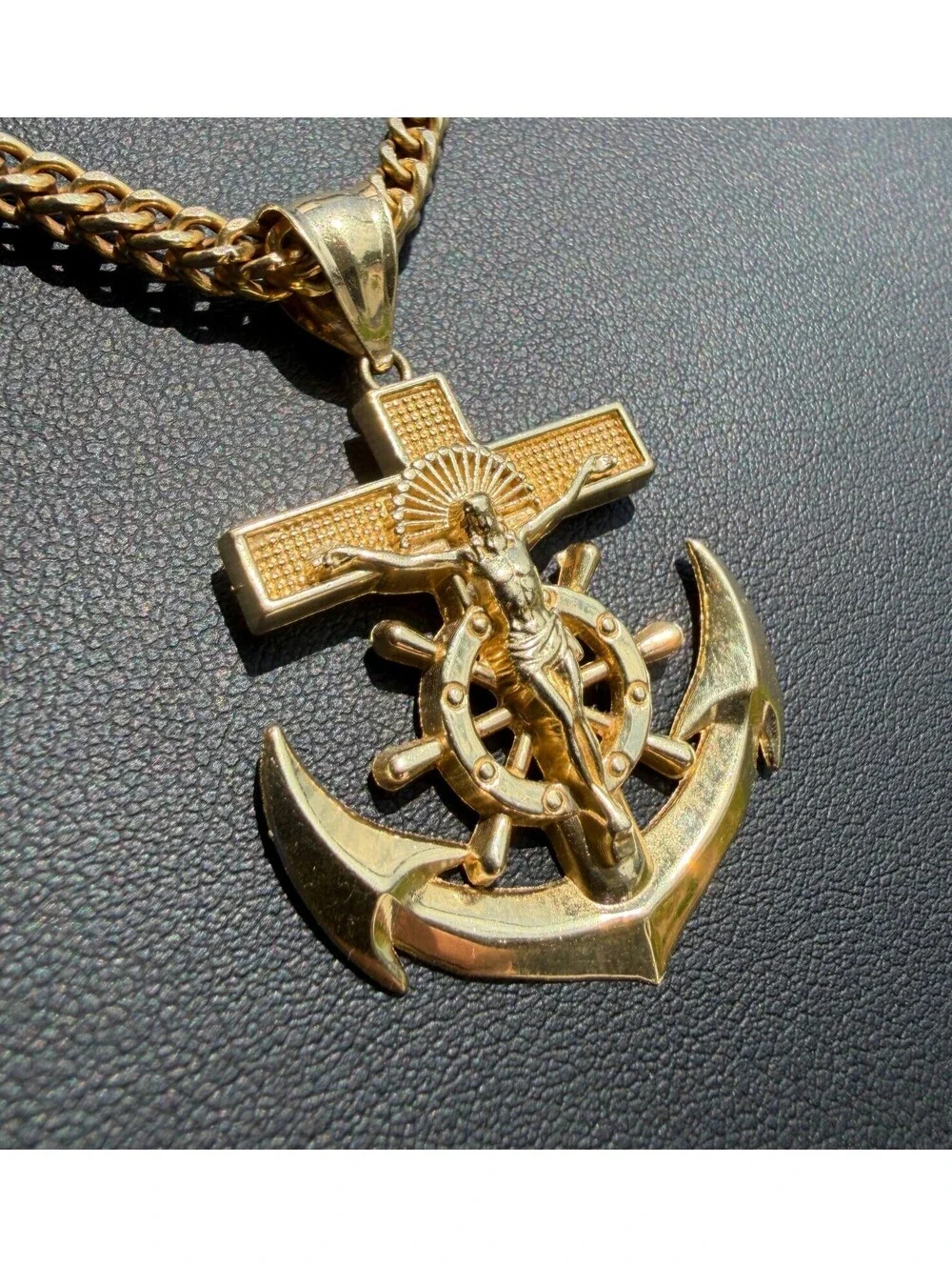 Jewelry 14k solid Yellow Gold Jesus Anchor Pendant charm